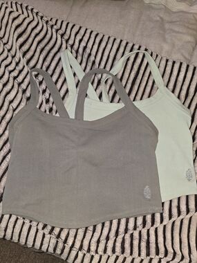 Free People Movement All Clear Soild Cropped Cami Top (Set Of 2) Green